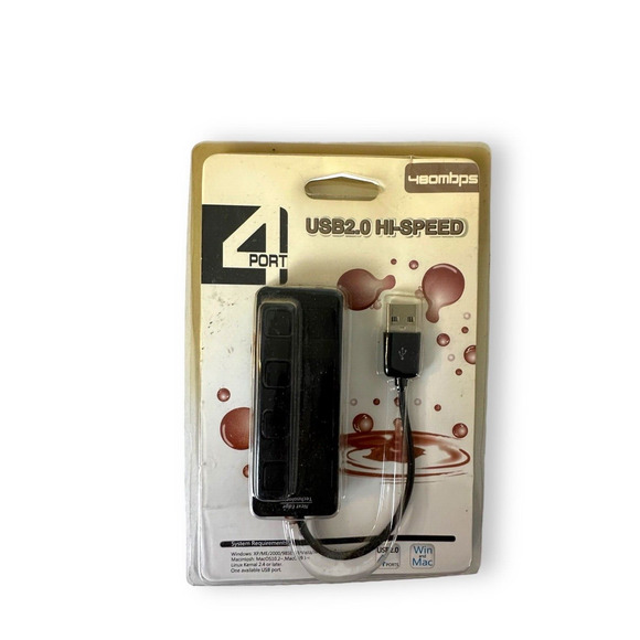 USB 2.0 Hub With Power Switch and LED 4 Port New in Package Black 480 Mbps - Picture 5 of 5